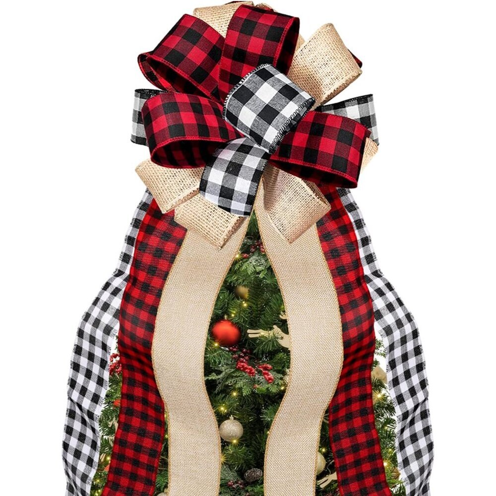 Large Handmade Buffalo Plaid Bow - Perfect Christmas Tree Topper Decoration